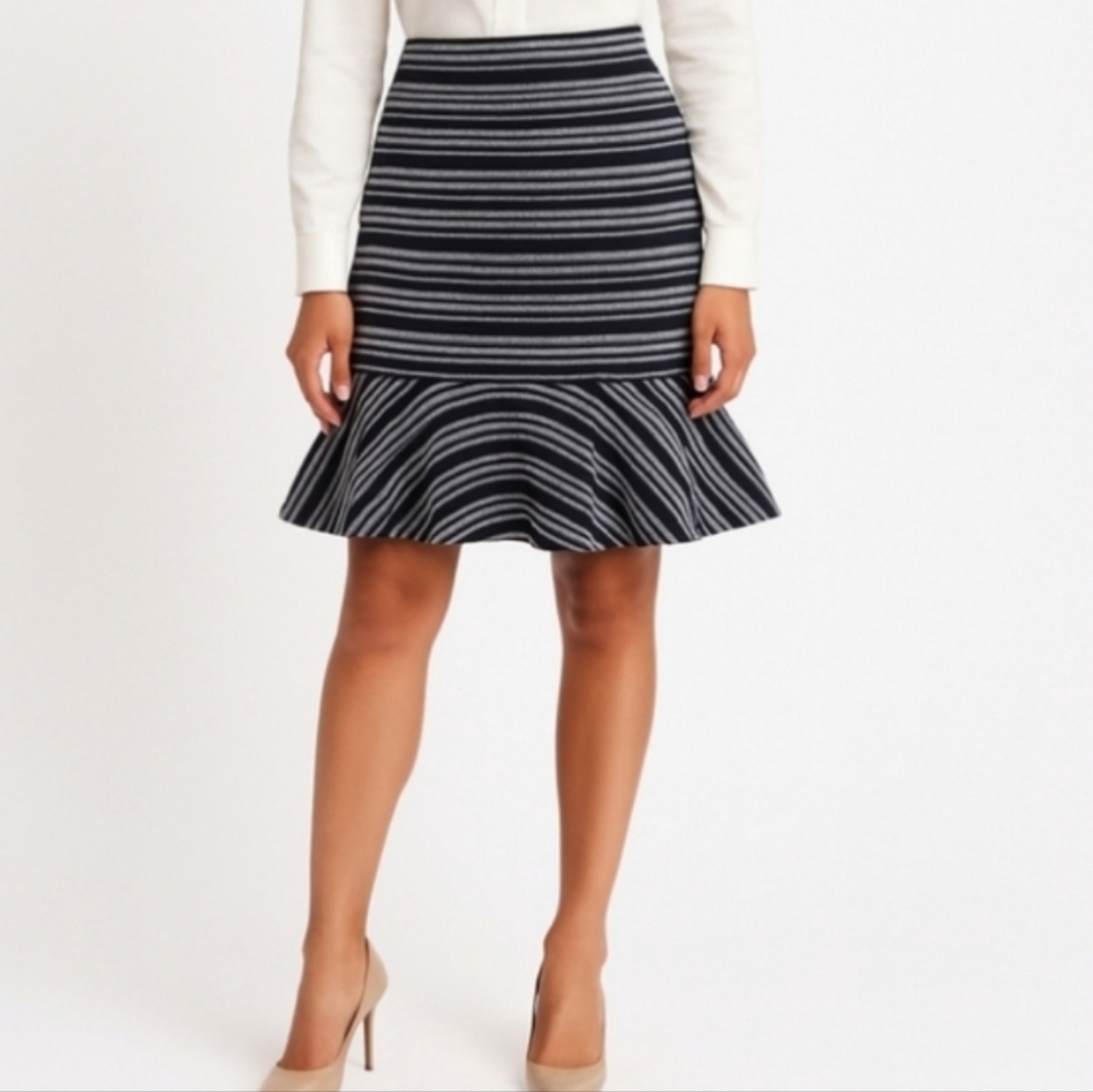 Cato Metallic Silver Gold Tweed Like Sequin Teired Mermaid Stripe Skirt